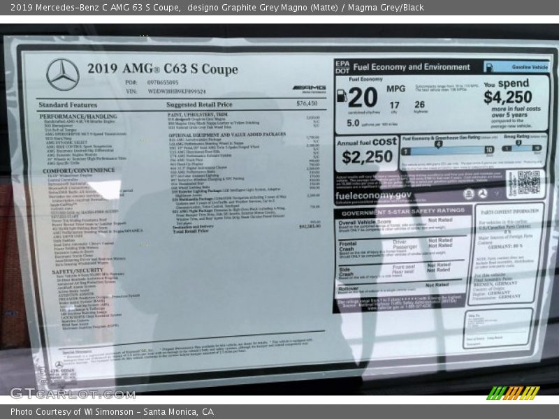  2019 C AMG 63 S Coupe Window Sticker