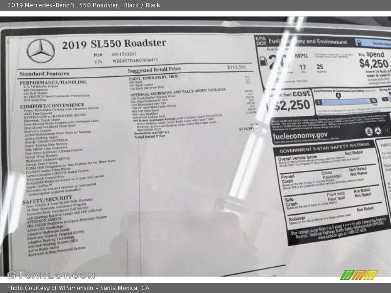  2019 SL 550 Roadster Window Sticker