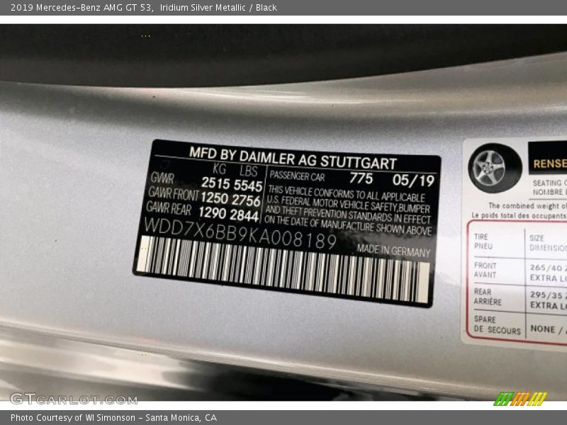 2019 AMG GT 53 Iridium Silver Metallic Color Code 775