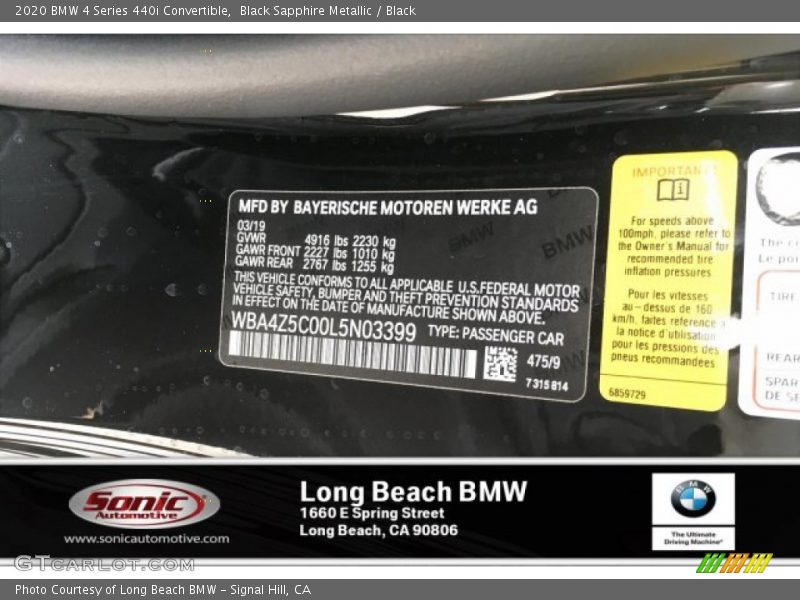 Black Sapphire Metallic / Black 2020 BMW 4 Series 440i Convertible