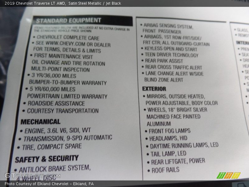 Satin Steel Metallic / Jet Black 2019 Chevrolet Traverse LT AWD