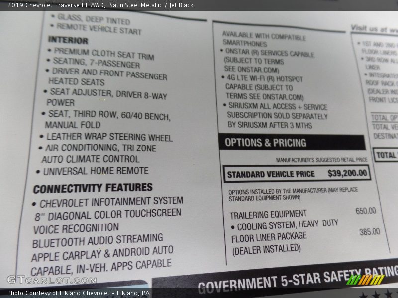 Satin Steel Metallic / Jet Black 2019 Chevrolet Traverse LT AWD