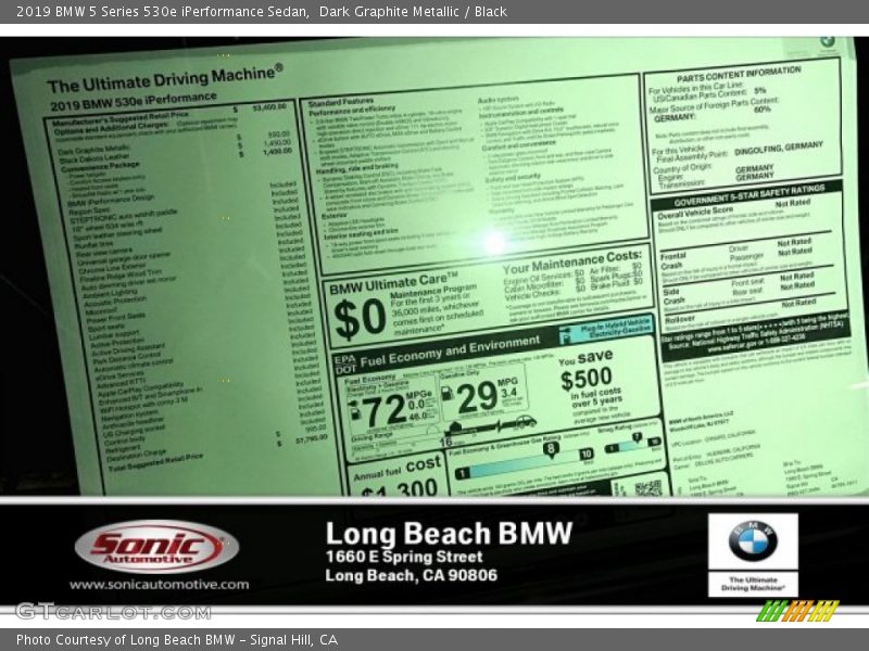 Dark Graphite Metallic / Black 2019 BMW 5 Series 530e iPerformance Sedan