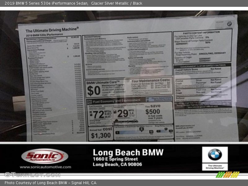 Glacier Silver Metallic / Black 2019 BMW 5 Series 530e iPerformance Sedan