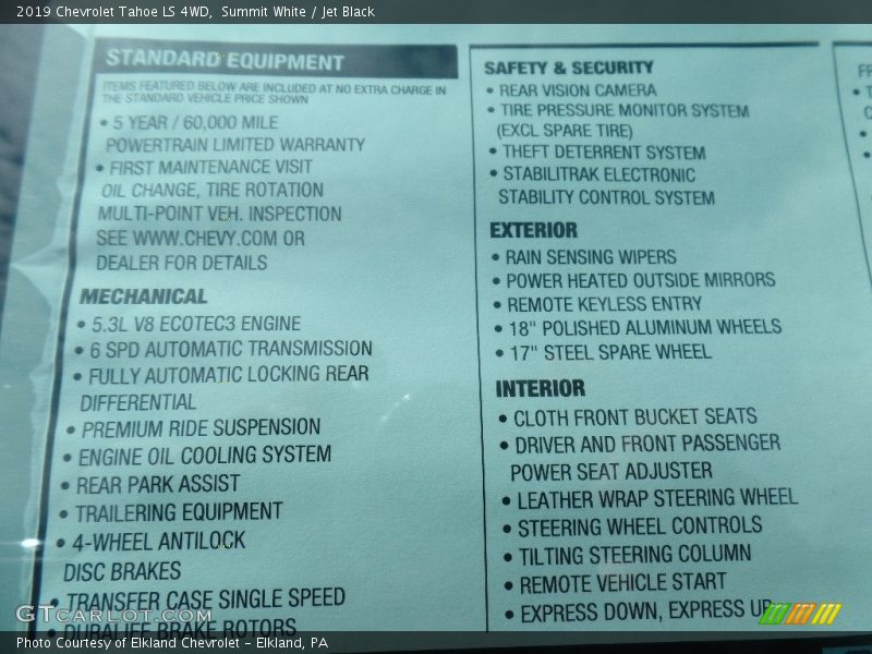 Summit White / Jet Black 2019 Chevrolet Tahoe LS 4WD