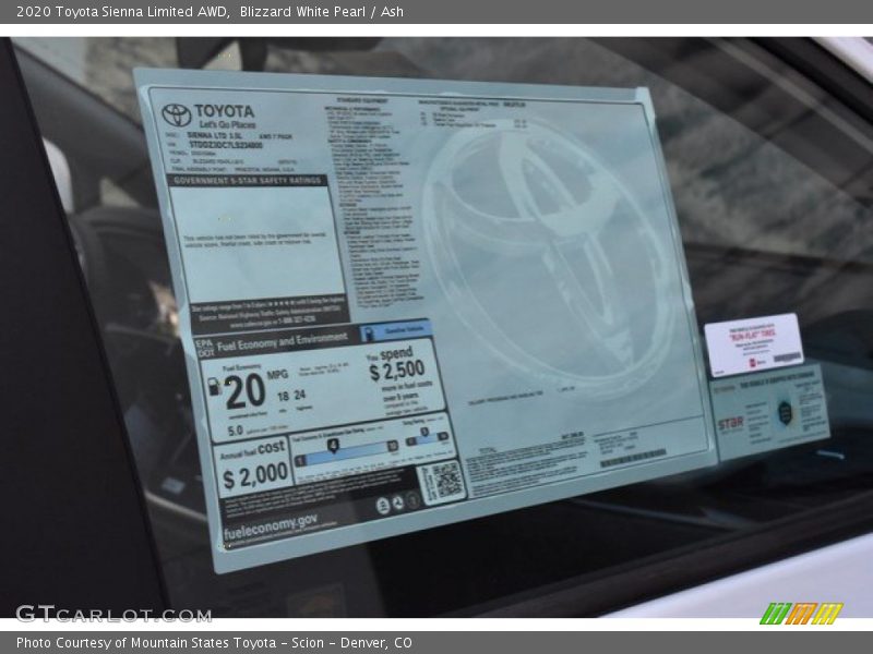 Blizzard White Pearl / Ash 2020 Toyota Sienna Limited AWD