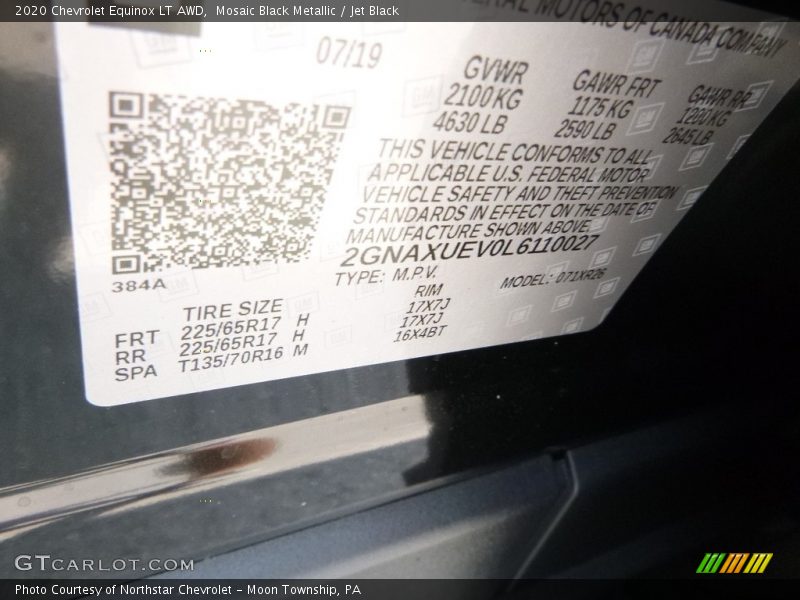 Mosaic Black Metallic / Jet Black 2020 Chevrolet Equinox LT AWD