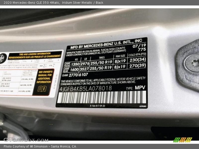 Iridium Silver Metallic / Black 2020 Mercedes-Benz GLE 350 4Matic