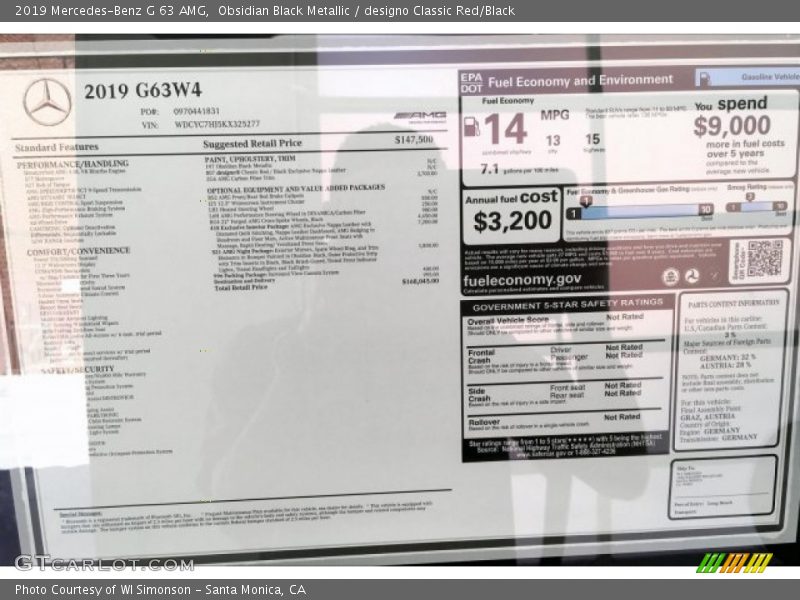  2019 G 63 AMG Window Sticker