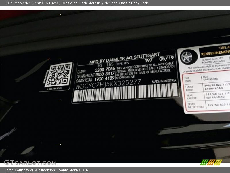 2019 G 63 AMG Obsidian Black Metallic Color Code 197