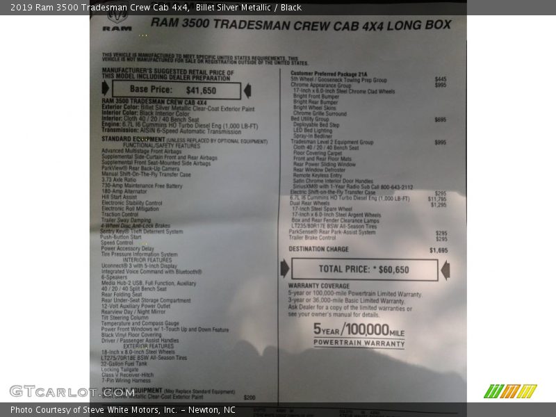 Billet Silver Metallic / Black 2019 Ram 3500 Tradesman Crew Cab 4x4