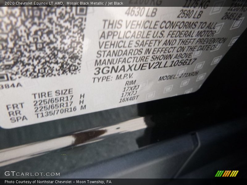 Mosaic Black Metallic / Jet Black 2020 Chevrolet Equinox LT AWD