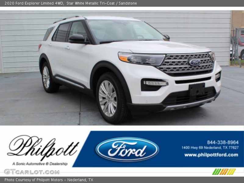 Star White Metallic Tri-Coat / Sandstone 2020 Ford Explorer Limited 4WD
