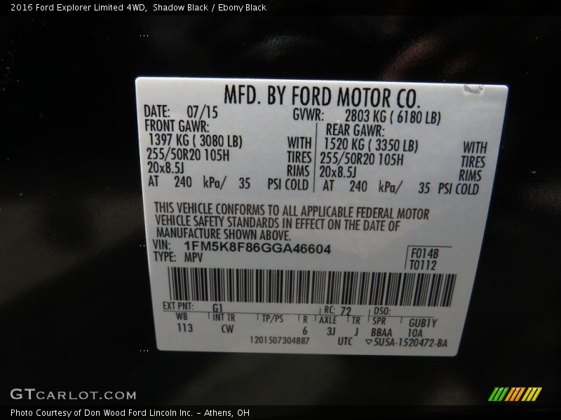 Shadow Black / Ebony Black 2016 Ford Explorer Limited 4WD