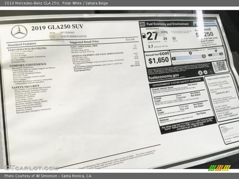 Polar White / Sahara Beige 2019 Mercedes-Benz GLA 250