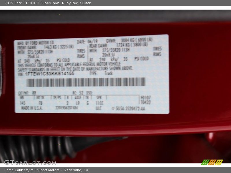 Ruby Red / Black 2019 Ford F150 XLT SuperCrew