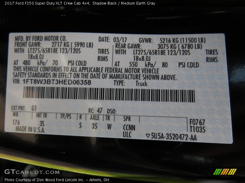 Shadow Black / Medium Earth Gray 2017 Ford F350 Super Duty XLT Crew Cab 4x4