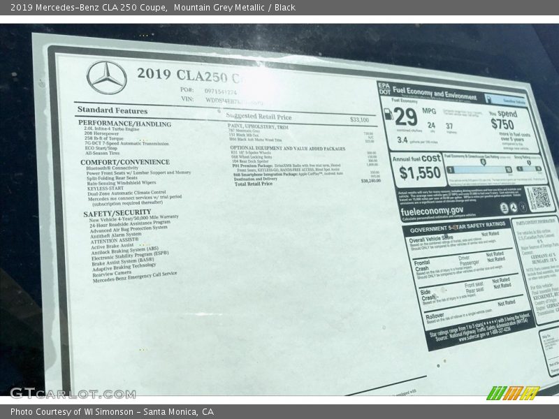 Mountain Grey Metallic / Black 2019 Mercedes-Benz CLA 250 Coupe