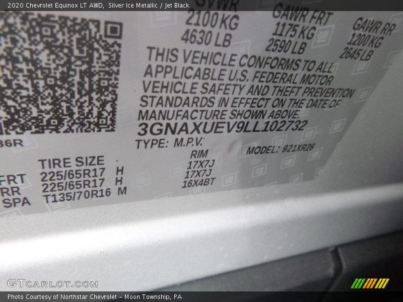 Silver Ice Metallic / Jet Black 2020 Chevrolet Equinox LT AWD