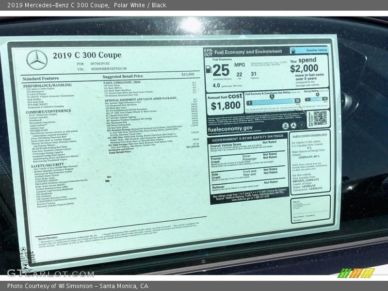 Polar White / Black 2019 Mercedes-Benz C 300 Coupe