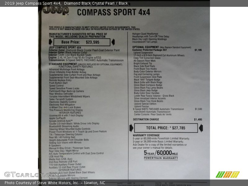 Diamond Black Crystal Pearl / Black 2019 Jeep Compass Sport 4x4