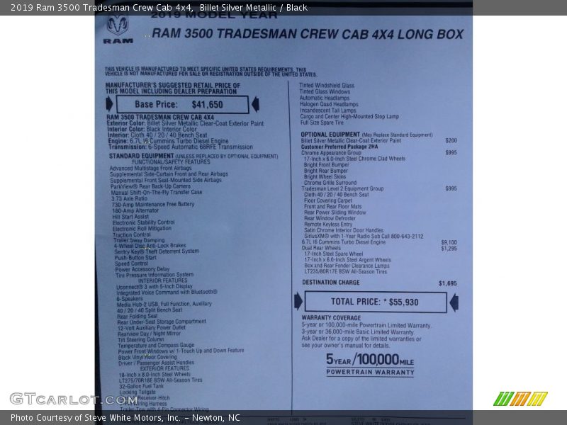 Billet Silver Metallic / Black 2019 Ram 3500 Tradesman Crew Cab 4x4