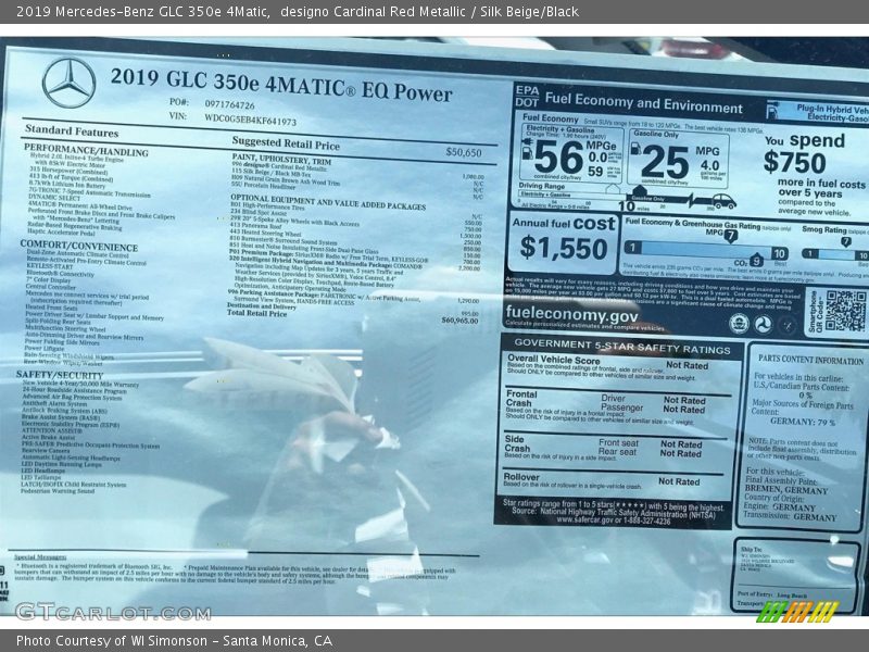 designo Cardinal Red Metallic / Silk Beige/Black 2019 Mercedes-Benz GLC 350e 4Matic