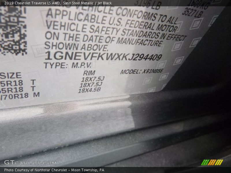 Satin Steel Metallic / Jet Black 2019 Chevrolet Traverse LS AWD