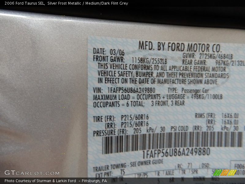 Silver Frost Metallic / Medium/Dark Flint Grey 2006 Ford Taurus SEL