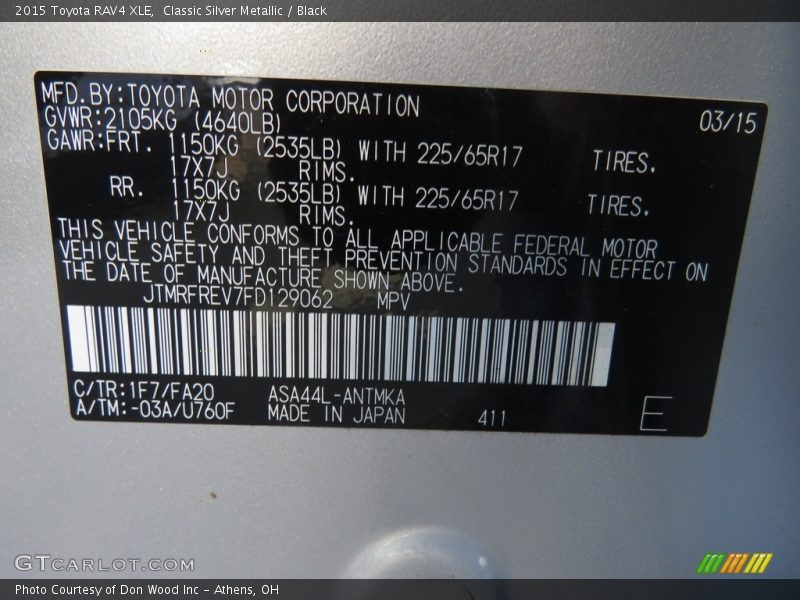 Classic Silver Metallic / Black 2015 Toyota RAV4 XLE