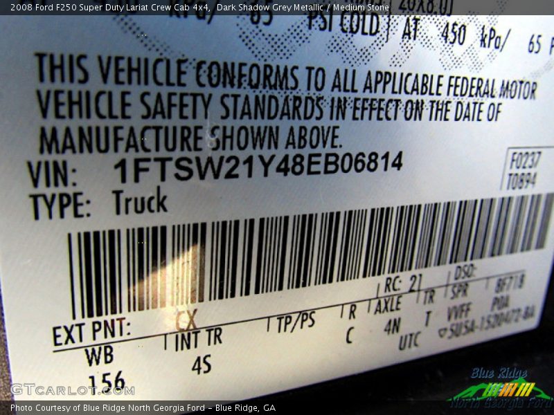 Dark Shadow Grey Metallic / Medium Stone 2008 Ford F250 Super Duty Lariat Crew Cab 4x4