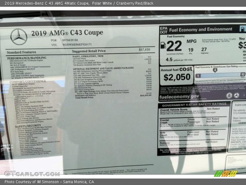 Polar White / Cranberry Red/Black 2019 Mercedes-Benz C 43 AMG 4Matic Coupe