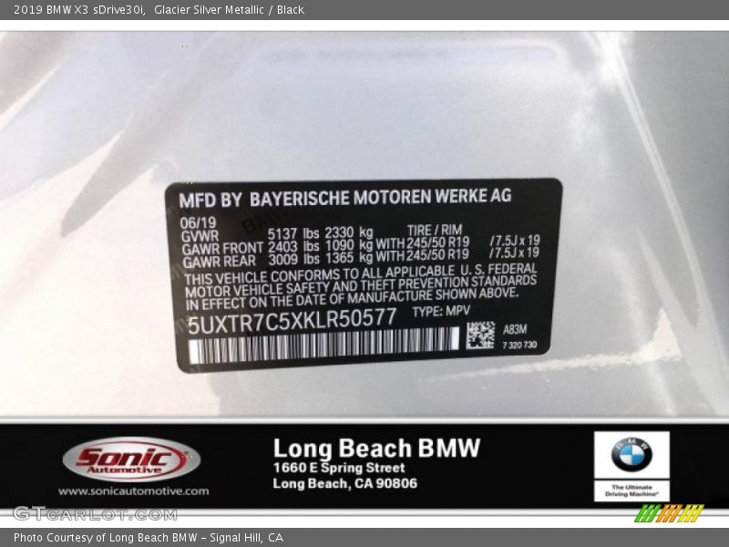 Glacier Silver Metallic / Black 2019 BMW X3 sDrive30i