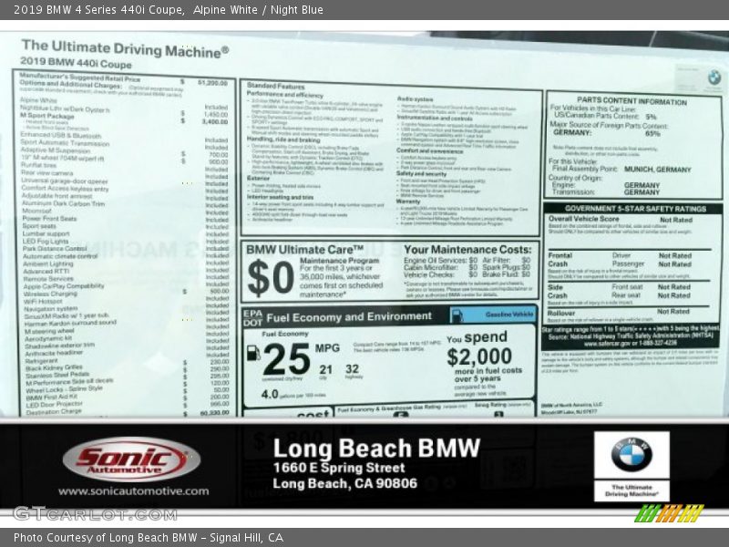 Alpine White / Night Blue 2019 BMW 4 Series 440i Coupe