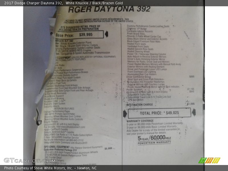 White Knuckle / Black/Brazen Gold 2017 Dodge Charger Daytona 392
