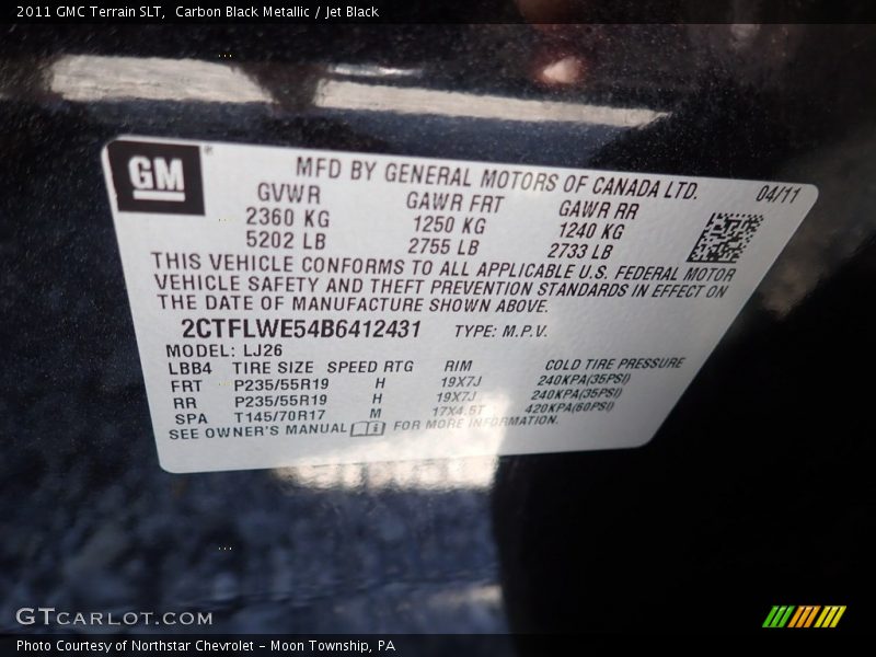 Carbon Black Metallic / Jet Black 2011 GMC Terrain SLT