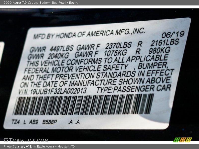 Fathom Blue Pearl / Ebony 2020 Acura TLX Sedan