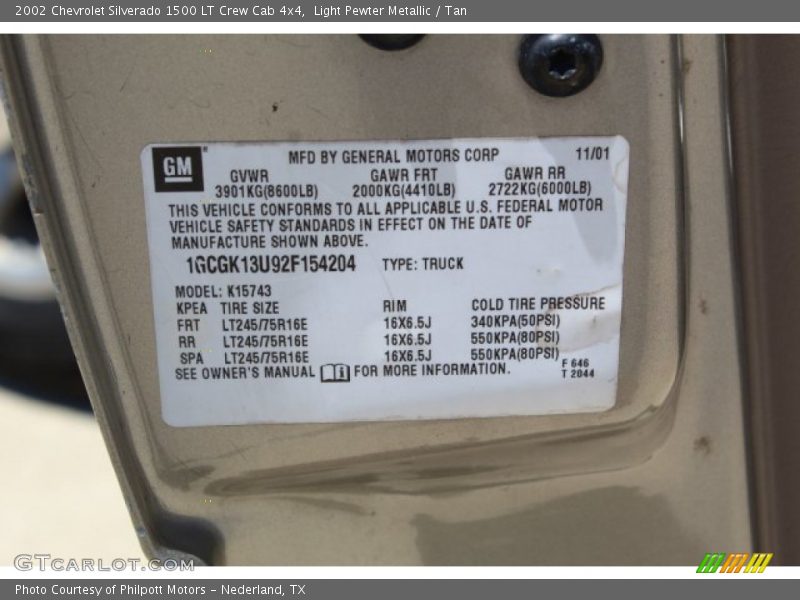 Light Pewter Metallic / Tan 2002 Chevrolet Silverado 1500 LT Crew Cab 4x4