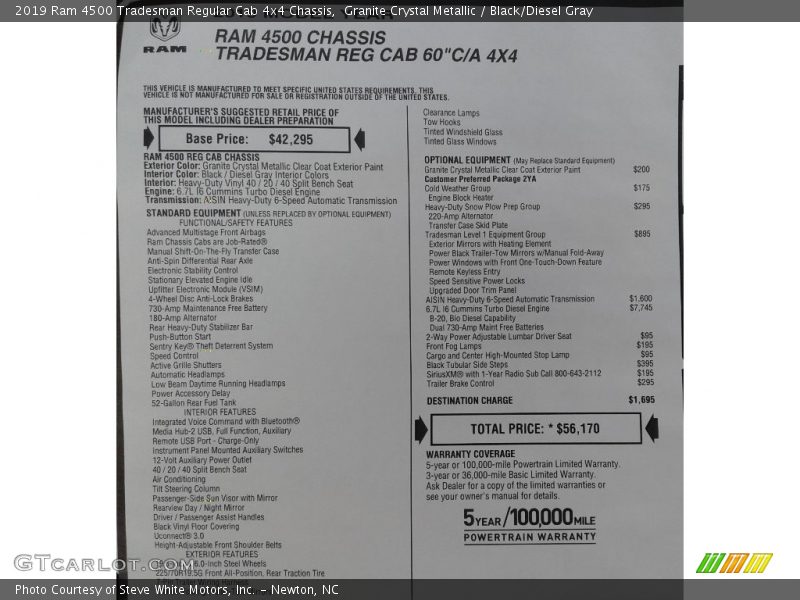 Granite Crystal Metallic / Black/Diesel Gray 2019 Ram 4500 Tradesman Regular Cab 4x4 Chassis