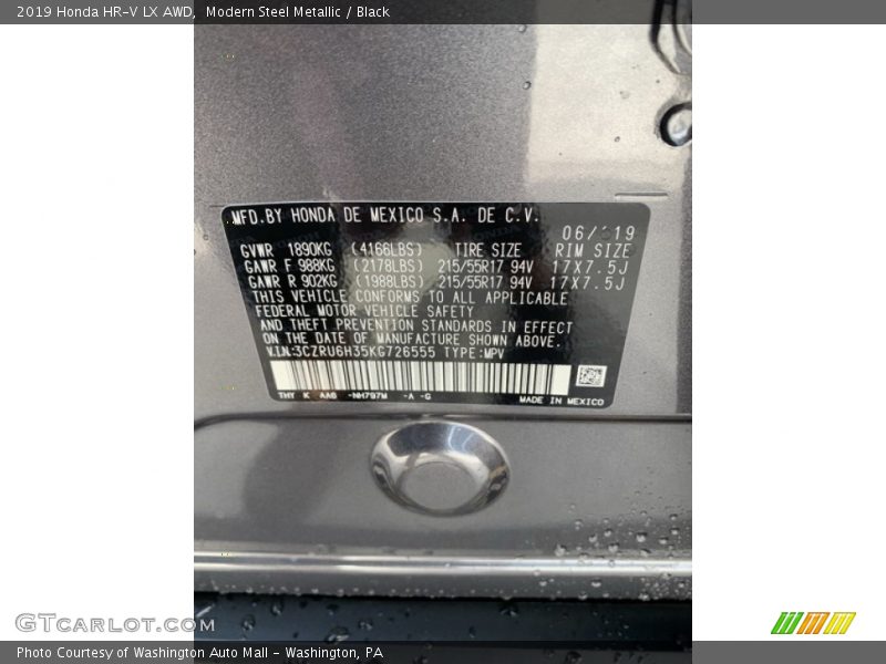 Modern Steel Metallic / Black 2019 Honda HR-V LX AWD