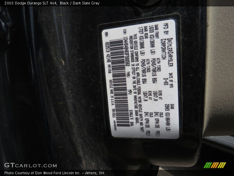 Black / Dark Slate Gray 2003 Dodge Durango SLT 4x4