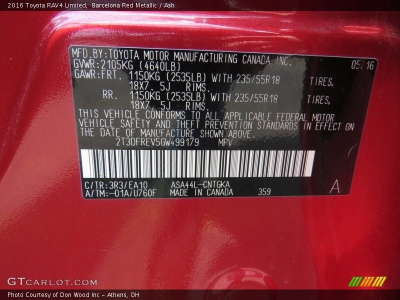 Barcelona Red Metallic / Ash 2016 Toyota RAV4 Limited