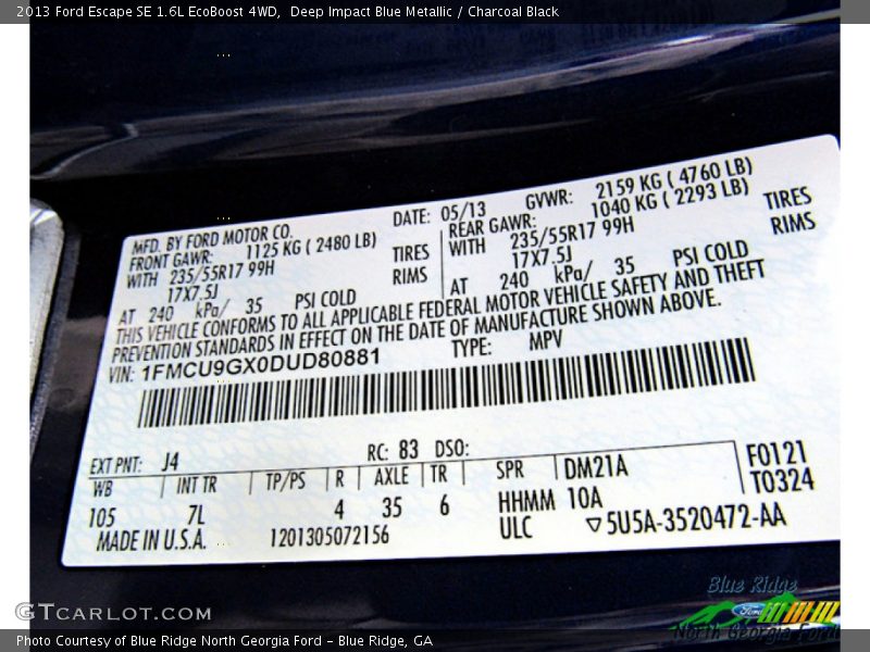 Deep Impact Blue Metallic / Charcoal Black 2013 Ford Escape SE 1.6L EcoBoost 4WD