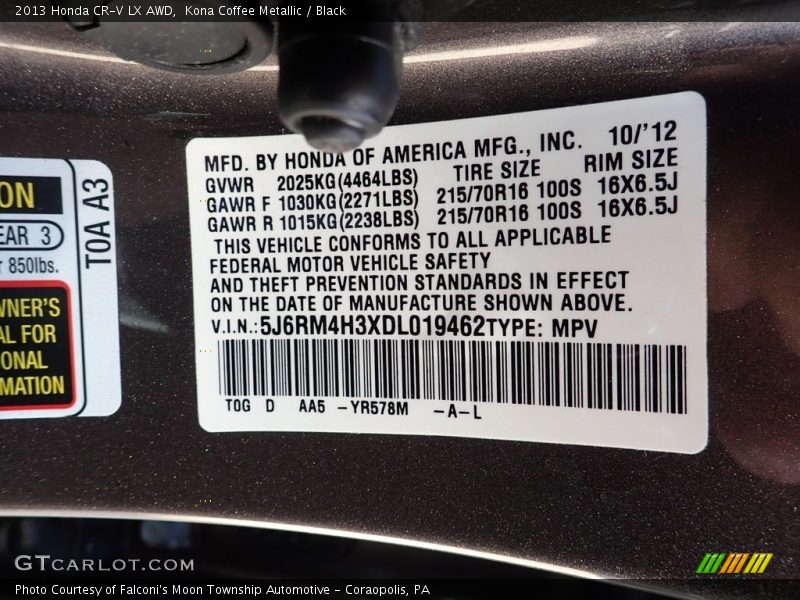 Kona Coffee Metallic / Black 2013 Honda CR-V LX AWD