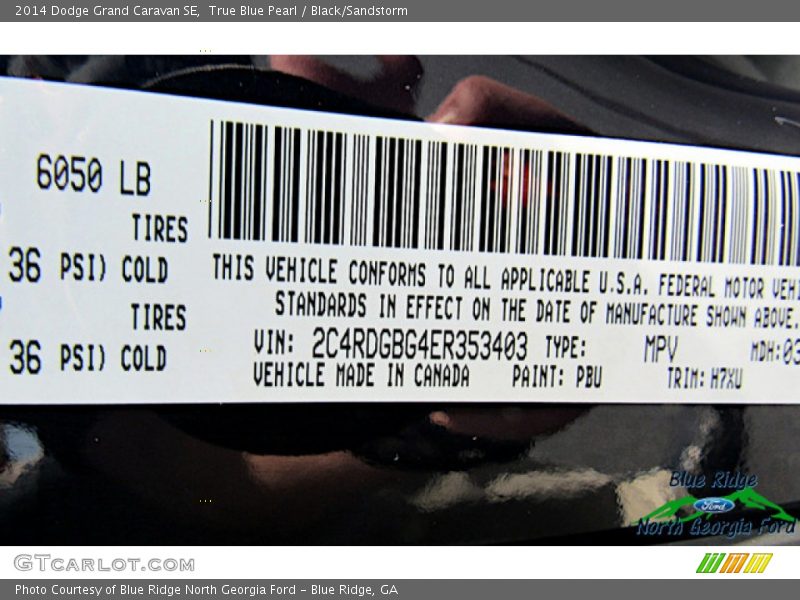 True Blue Pearl / Black/Sandstorm 2014 Dodge Grand Caravan SE
