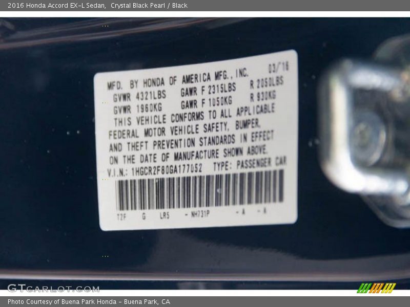 Crystal Black Pearl / Black 2016 Honda Accord EX-L Sedan