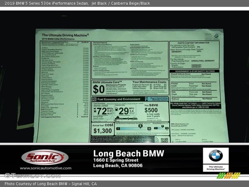 Jet Black / Canberra Beige/Black 2019 BMW 5 Series 530e iPerformance Sedan