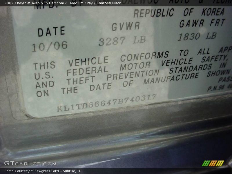 Medium Gray / Charcoal Black 2007 Chevrolet Aveo 5 LS Hatchback