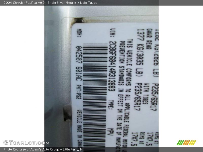 Bright Silver Metallic / Light Taupe 2004 Chrysler Pacifica AWD