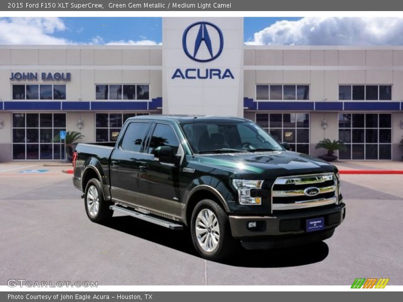 Green Gem Metallic / Medium Light Camel 2015 Ford F150 XLT SuperCrew